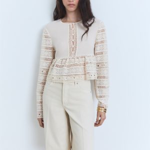 Embroidered cotton blouse with lace details