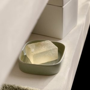 Striped stoneware soap dish