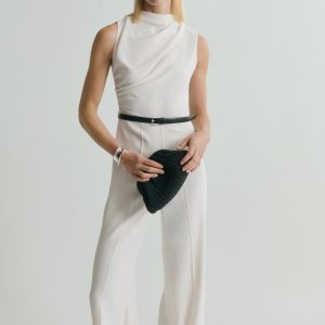 Long jumpsuit with draped neck and belt