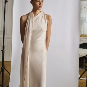 Asymmetrical bow-neck dress