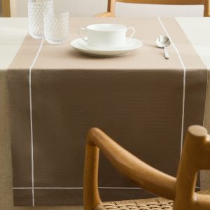 Cotton embroidered table runner with scalloped detail