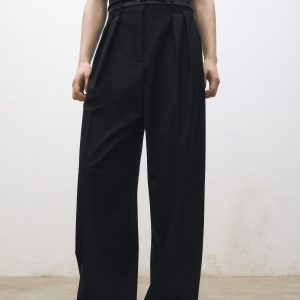 Wide leg wool-blend suit pants