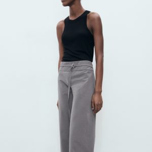 Straight pants with fine belt