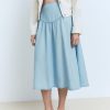 Soft denim midi-skirt with gathered detail