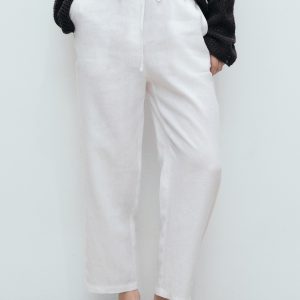 Straight linen-blend pants