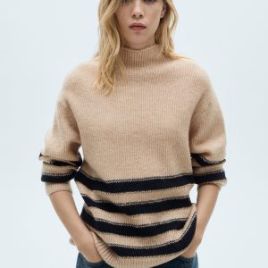 Striped sweater with perkins neck