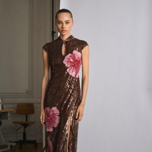 Dress with sequinned flower design