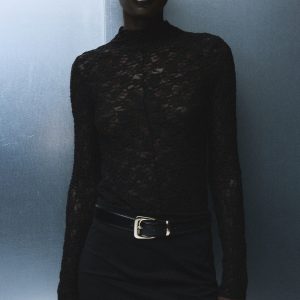 Lace top with perkins collar