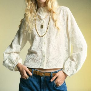 Embroidered lyocell blouse