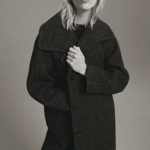 Checked wool-blend coat