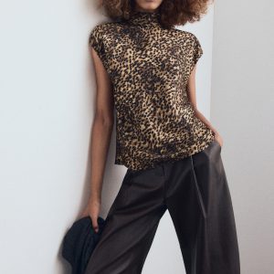 Leopard-print satin blouse