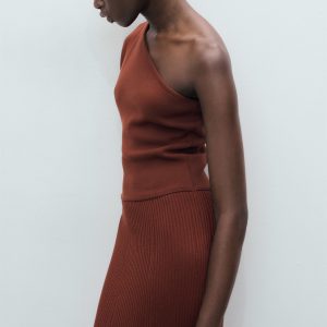 Asymmetrical combined-knit dress