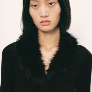 Cardigan with fur-effect collar