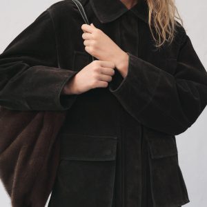Velvet-finish parka with fur-effect collar