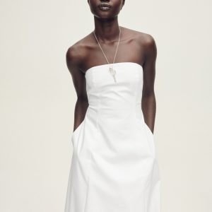 Strapless dress with puffed hem